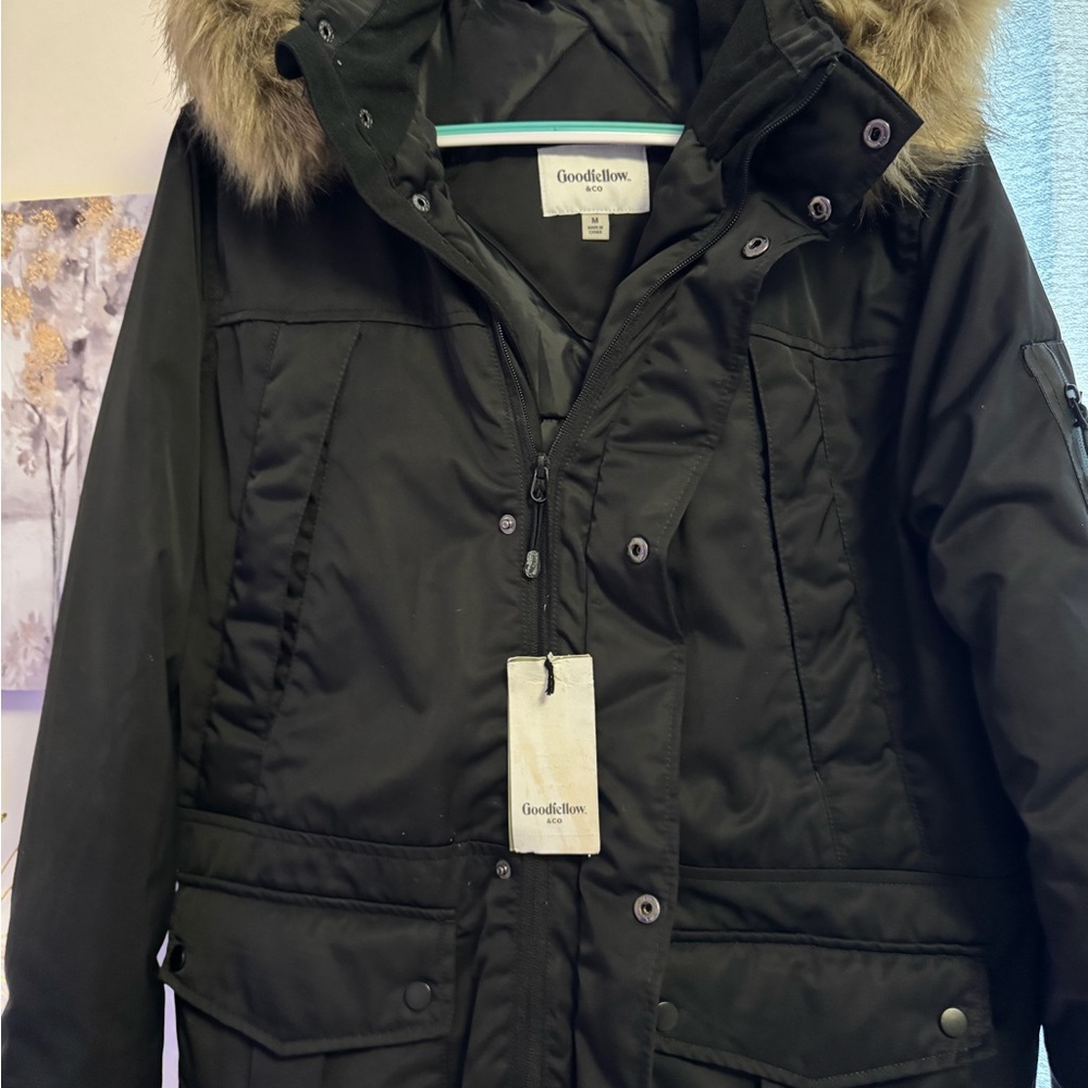 Goodfellow Black Puffer Jacket with faux fur Medium